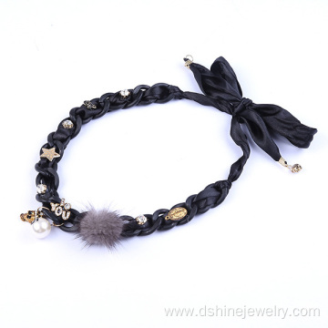 Ribbon Poms Jewellery With Skull Choker Collar For Womens